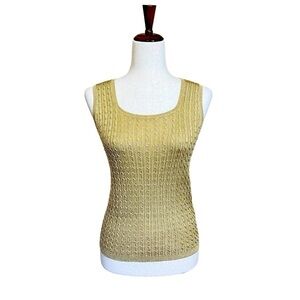 Lauren Ralph Lauren Metallic Cable Knit Tank Top. Gold Size Small Petite #1347